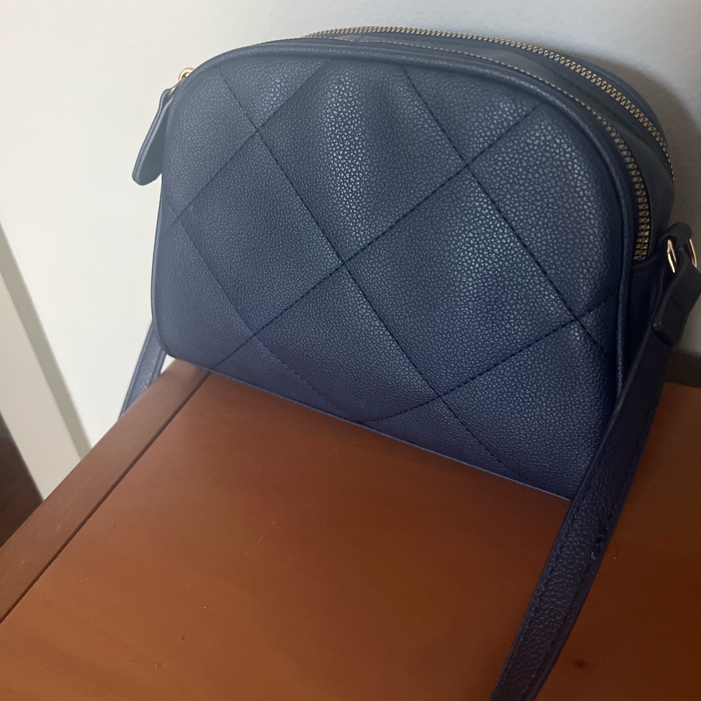 Navy Quilted Leather Crossbody Bag
